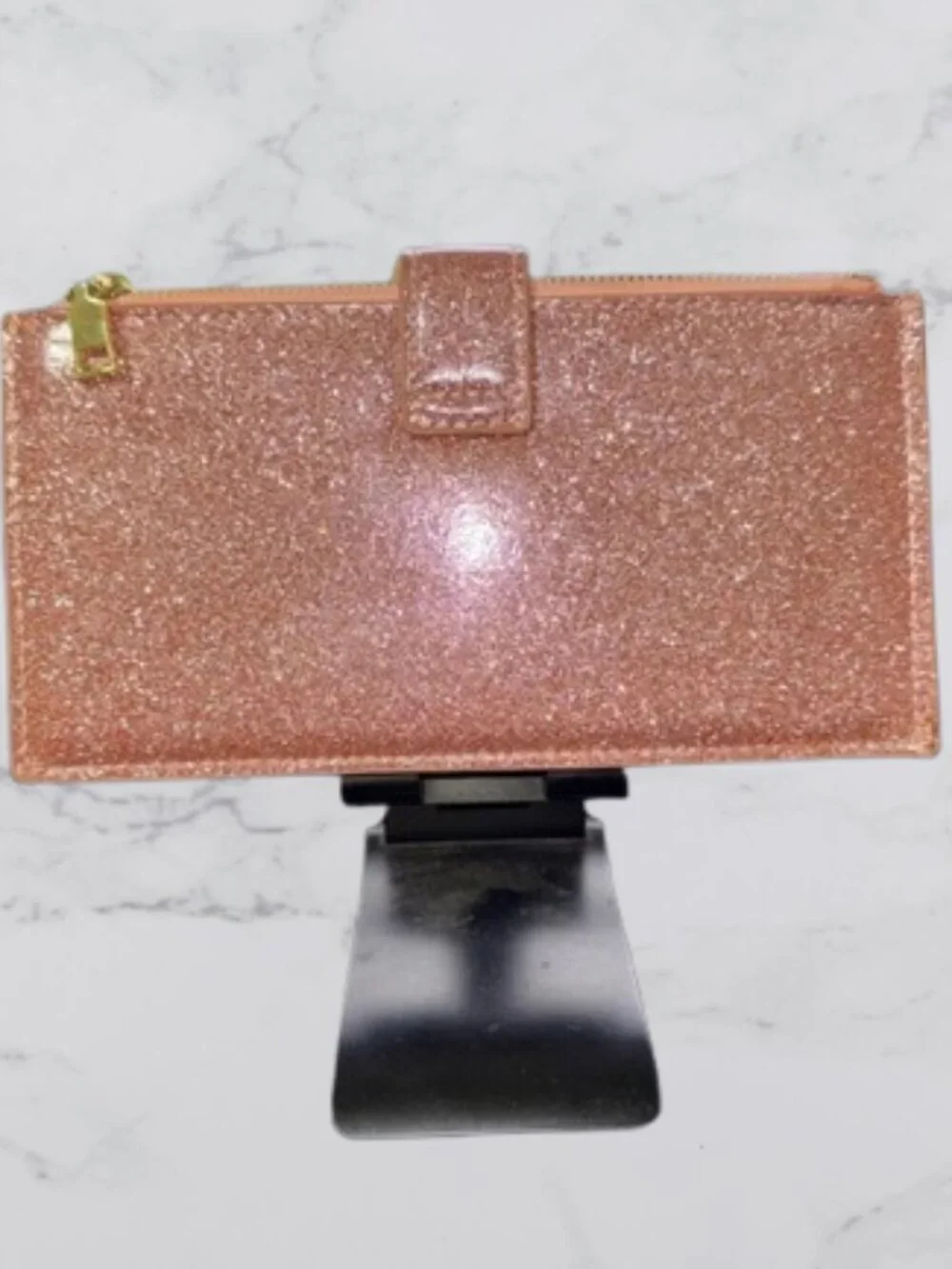 Rose Gold Glitter Wallet with Snap Closure